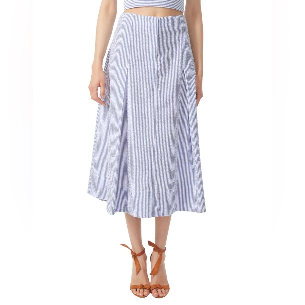 Gilner Farrar Kyra Skirt Blue White Stripe Seersucker Midi Luxury Size 6